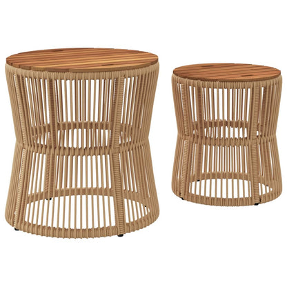 Tavolini da Giardino 2pz con Piano in Legno Beige in Polyrattan | homemem39