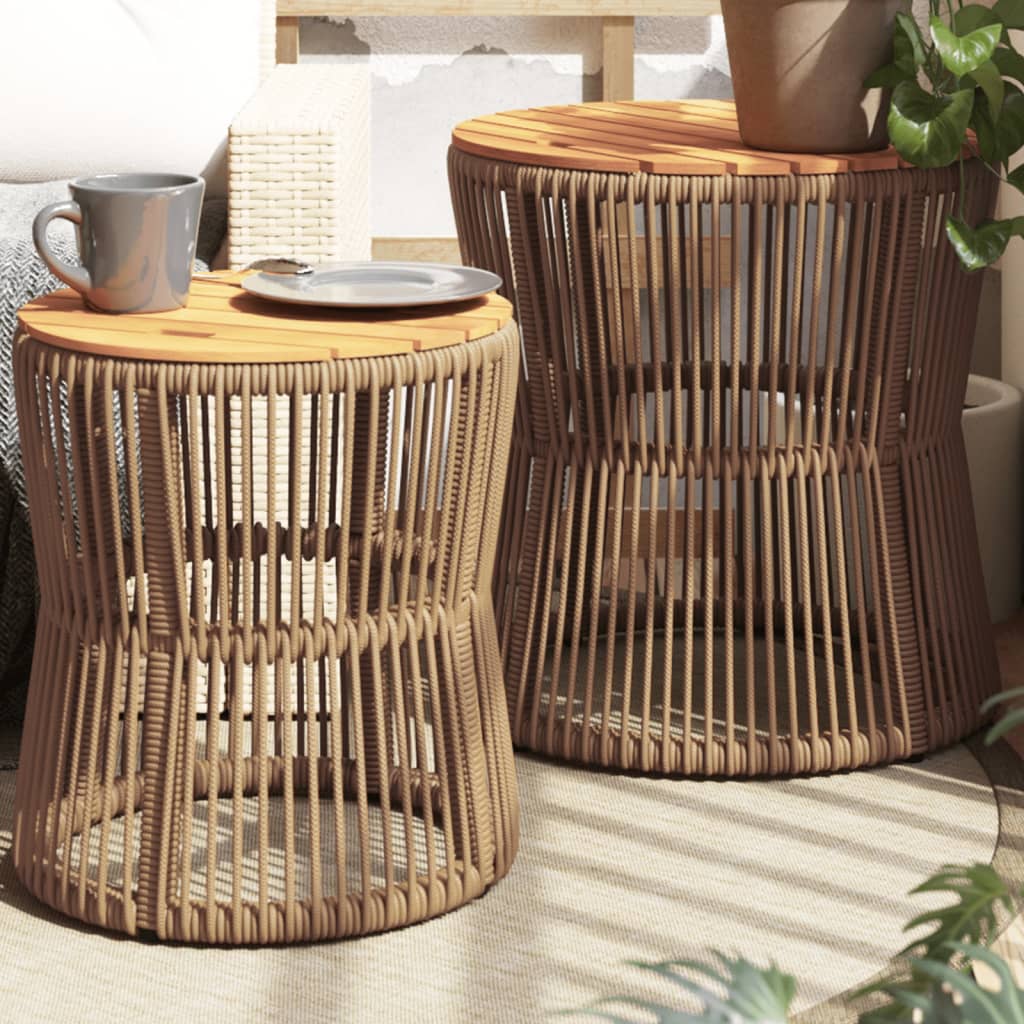 Tavolini da Giardino 2pz con Piano in Legno Beige in Polyrattan | homemem39