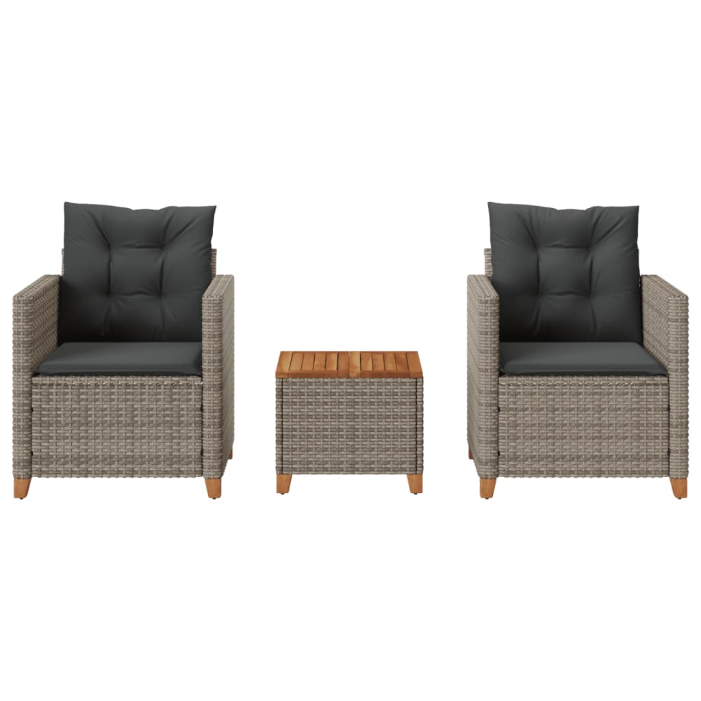 Set da Bistrò 3 pz con Cuscini Grigio Polyrattan e Legno Acacia - homemem39