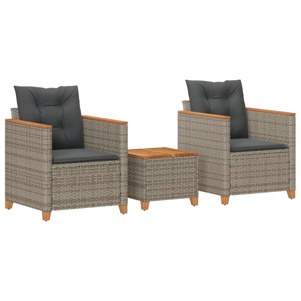 Set da Bistrò 3 pz con Cuscini Grigio Polyrattan e Legno Acacia - homemem39