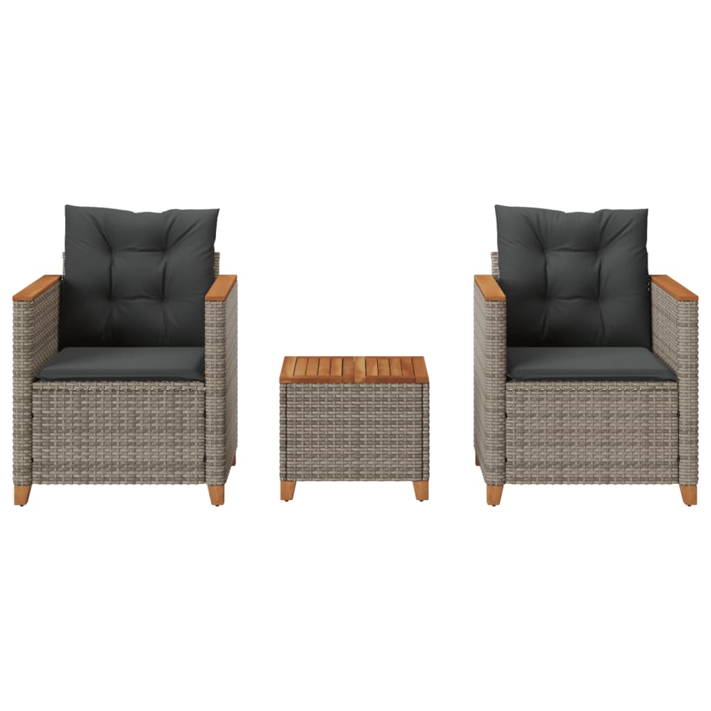 Set da Bistrò 3 pz con Cuscini Grigio Polyrattan e Legno Acacia - homemem39