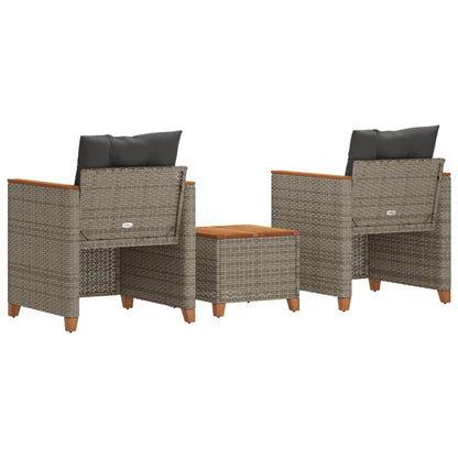 Set da Bistrò 3 pz con Cuscini Grigio Polyrattan e Legno Acacia - homemem39