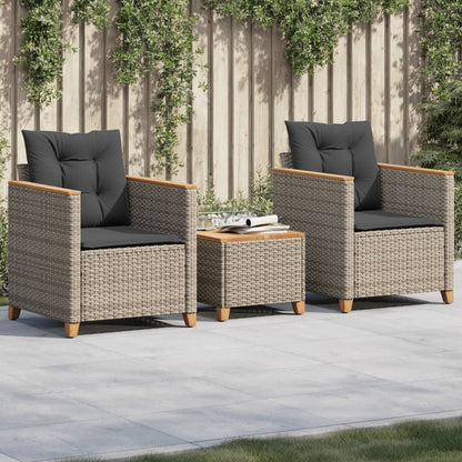 Set da Bistrò 3 pz con Cuscini Grigio Polyrattan e Legno Acacia - homemem39