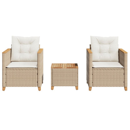 Set da Bistrò 3 pz con Cuscini Beige Polyrattan e Legno Acacia | homemem39