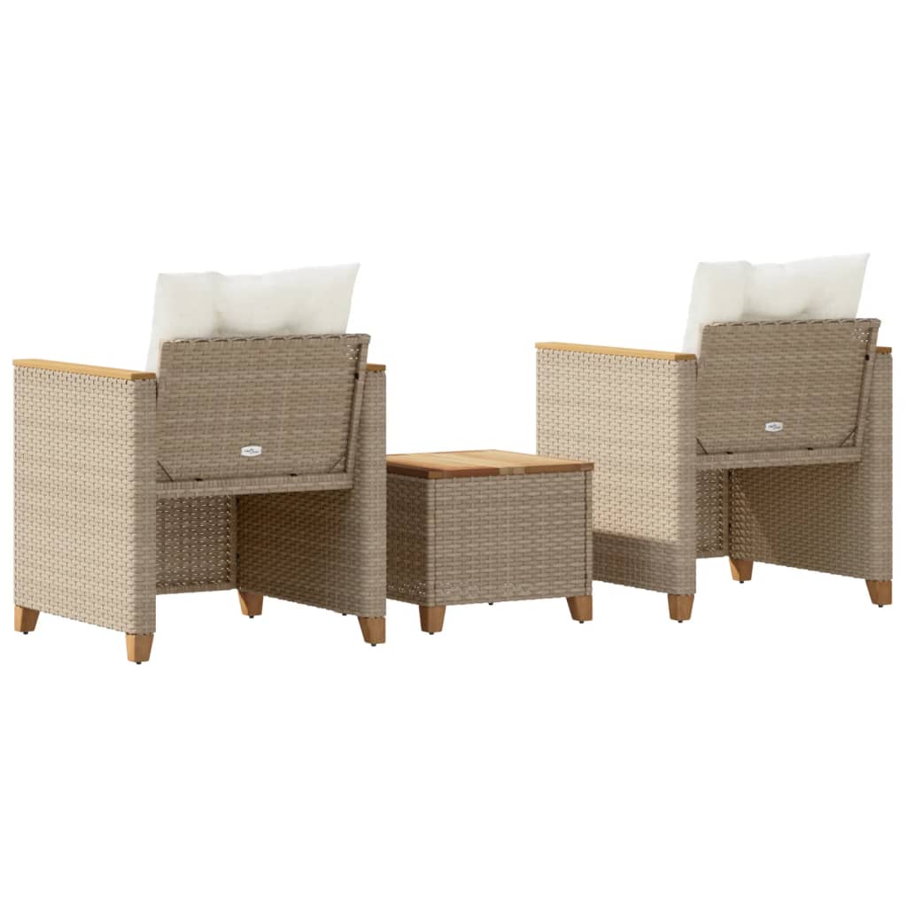 Set da Bistrò 3 pz con Cuscini Beige Polyrattan e Legno Acacia | homemem39