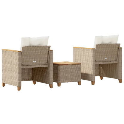 Set da Bistrò 3 pz con Cuscini Beige Polyrattan e Legno Acacia | homemem39
