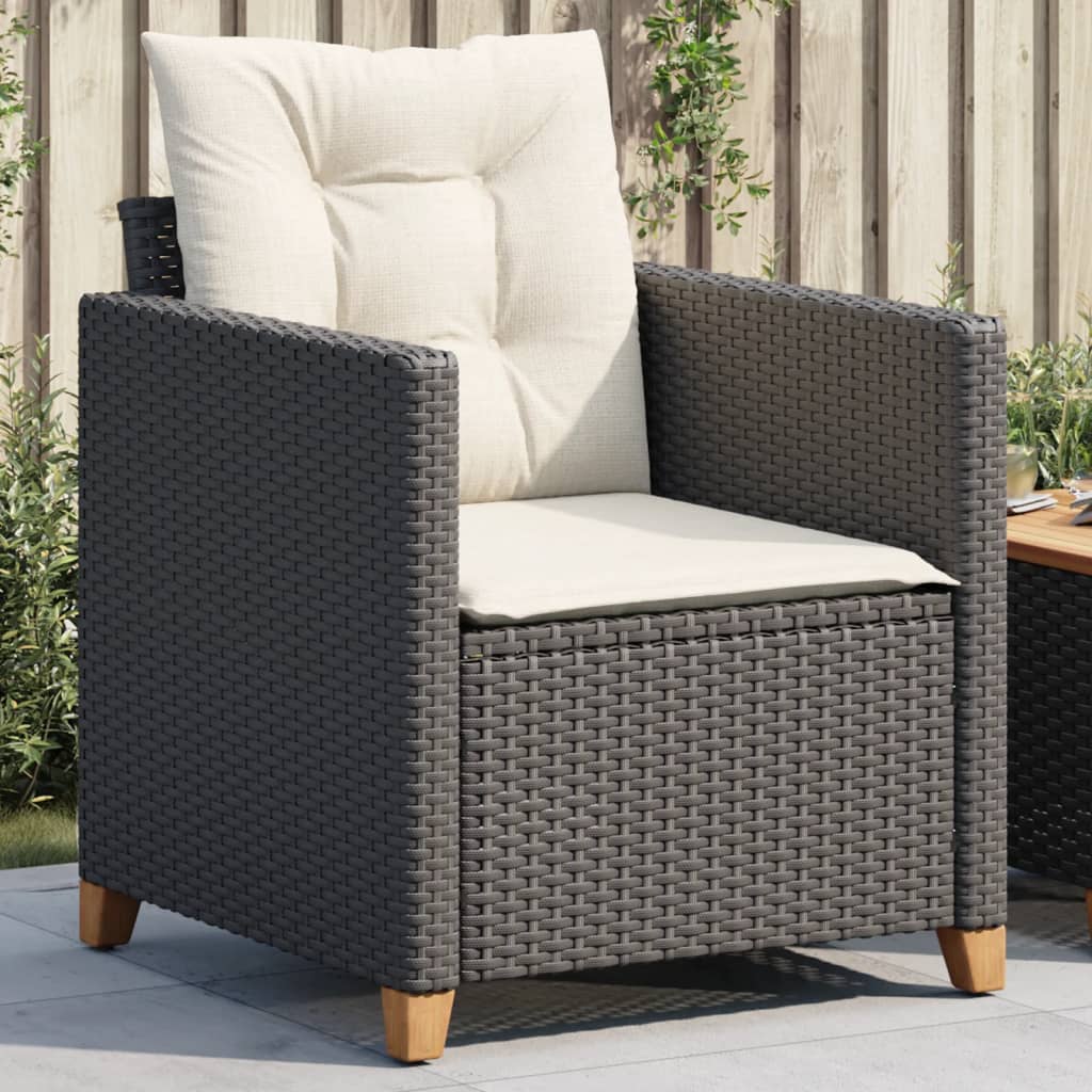 Poltrona da Giardino con Cuscini in Polyrattan Nero - homemem39