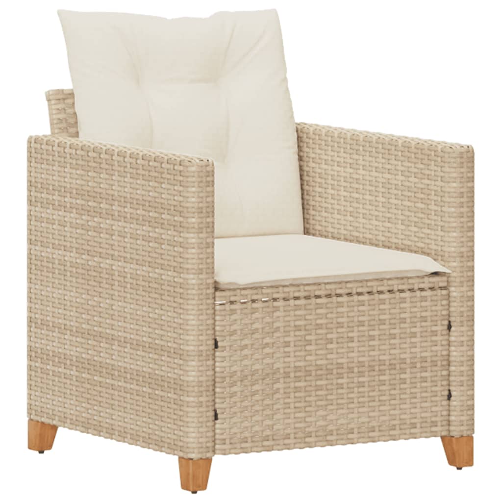 Sedia da Giardino con Cuscini Beige in Polyrattan