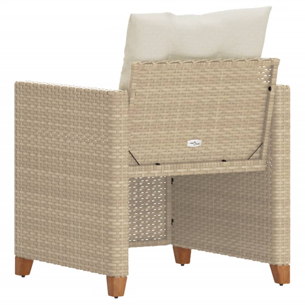 Sedia da Giardino con Cuscini Beige in Polyrattan