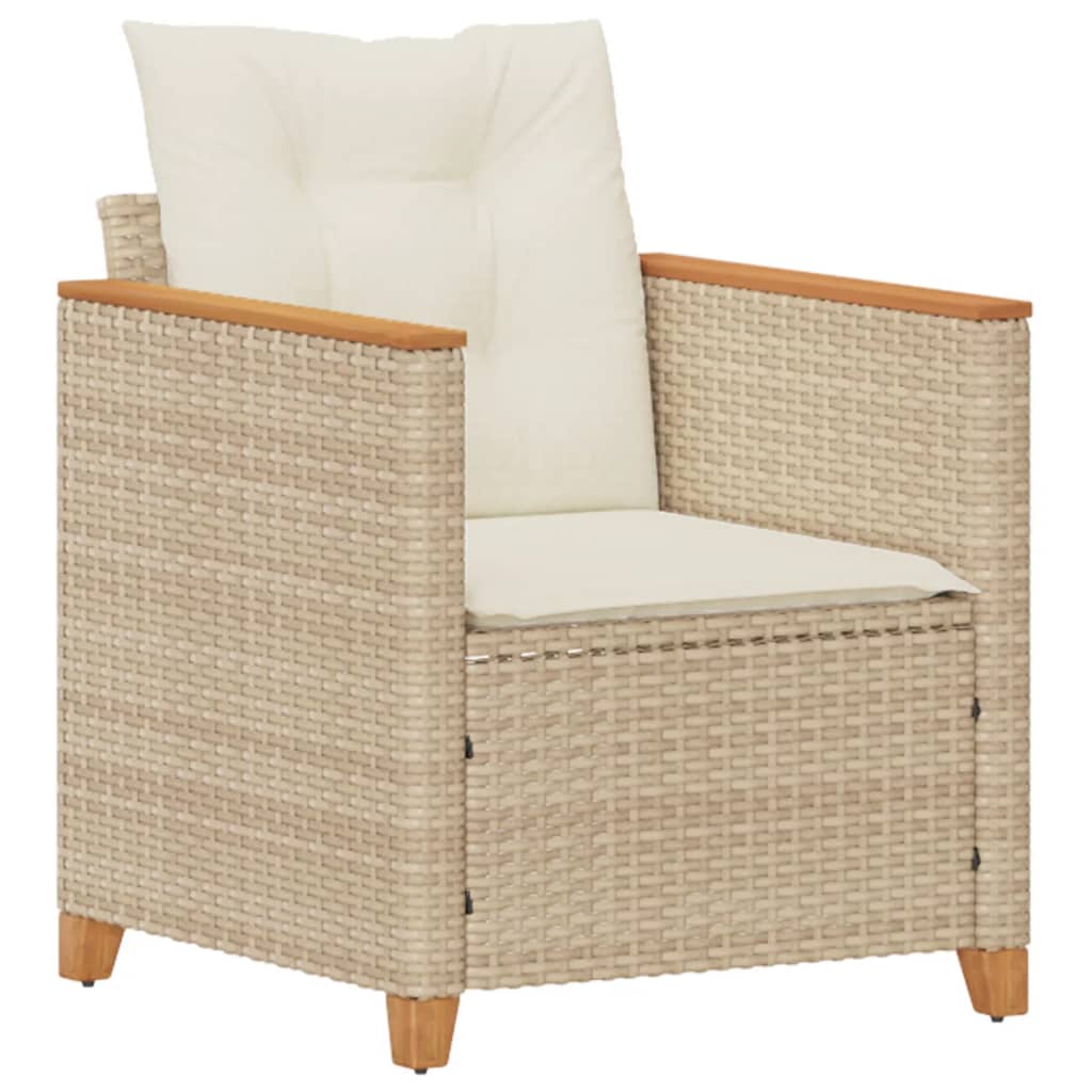 Sedia da Giardino con Cuscini Beige in Polyrattan