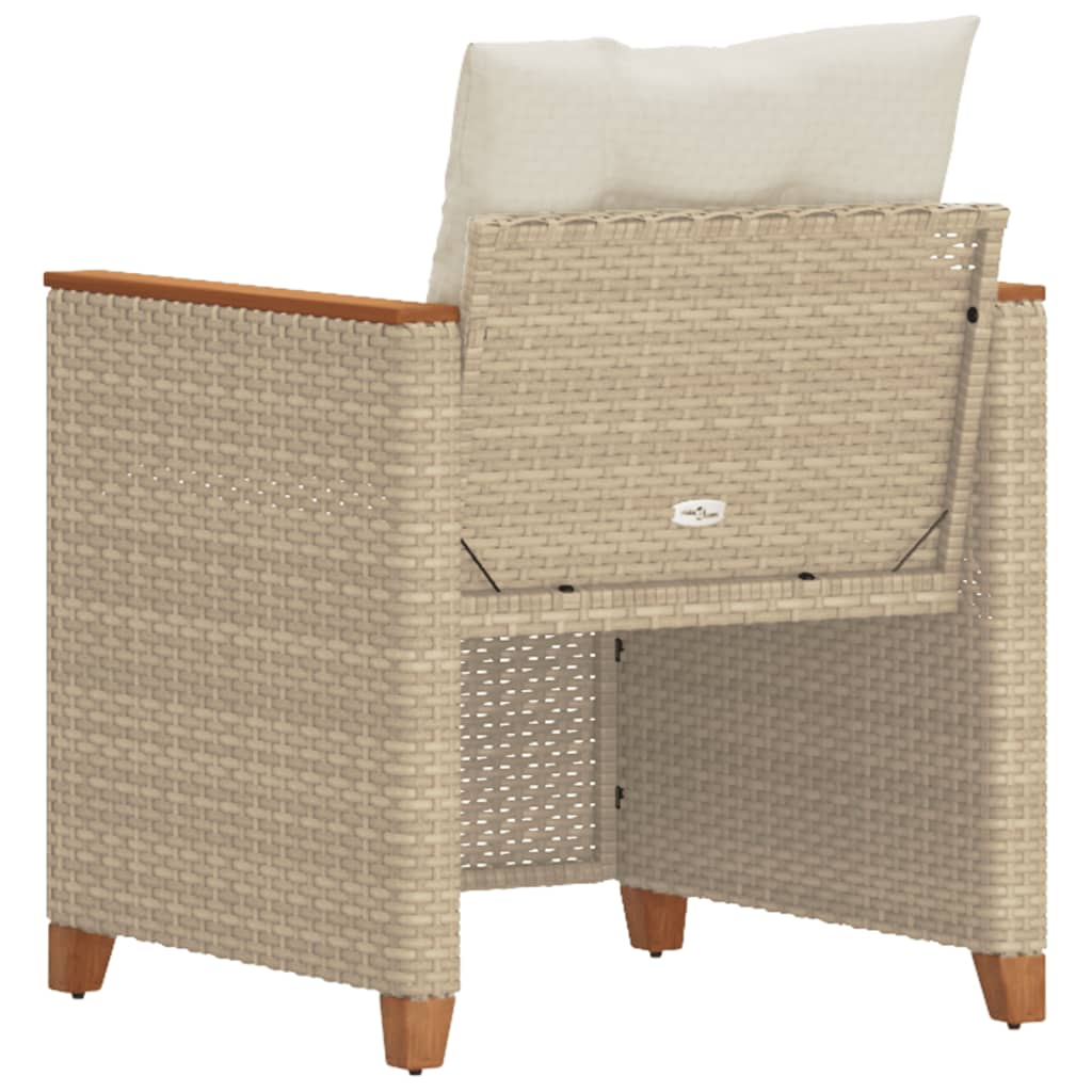 Sedia da Giardino con Cuscini Beige in Polyrattan