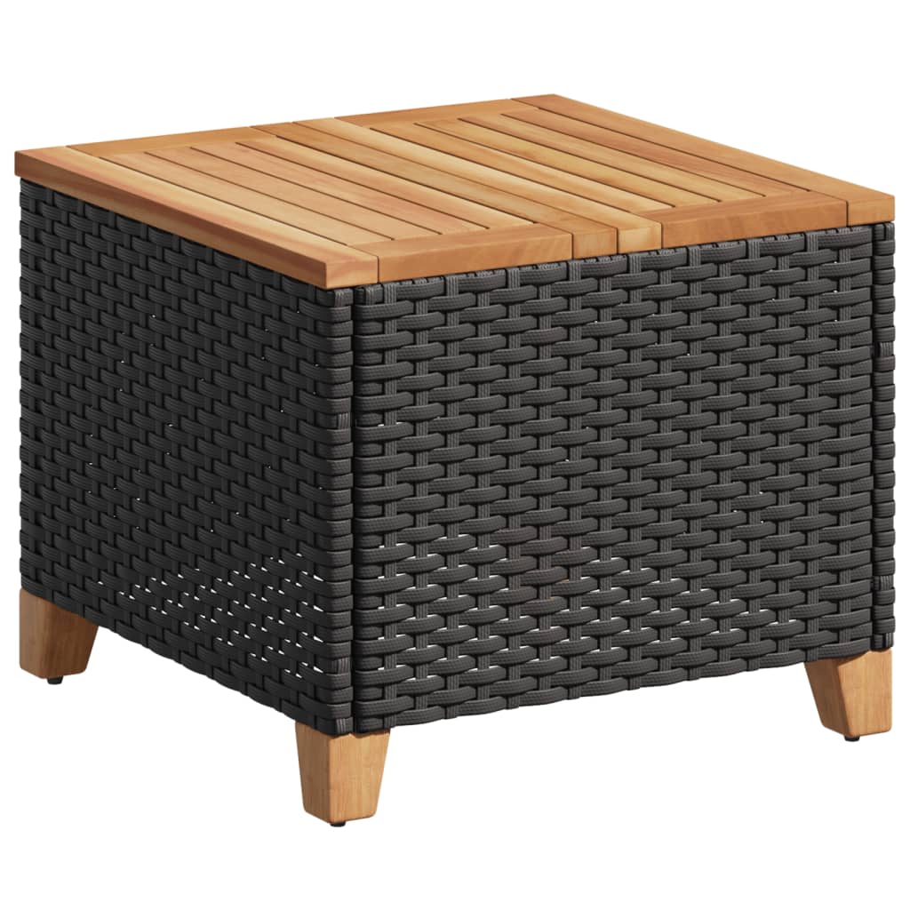 Tavolo da Giardino Nero 45x45x37cm in Polyrattan e Legno Acacia