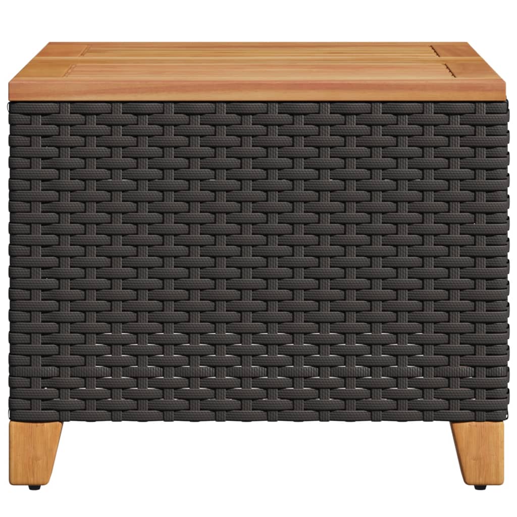 Tavolo da Giardino Nero 45x45x37cm in Polyrattan e Legno Acacia