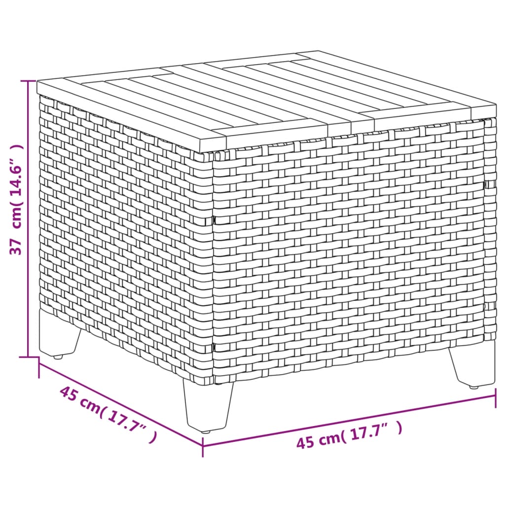 Tavolo da Giardino Nero 45x45x37cm in Polyrattan e Legno Acacia