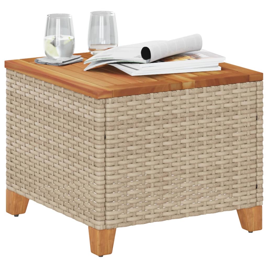 Tavolo da Giardino Beige 45x45x37 cm Polyrattan e Legno Acacia