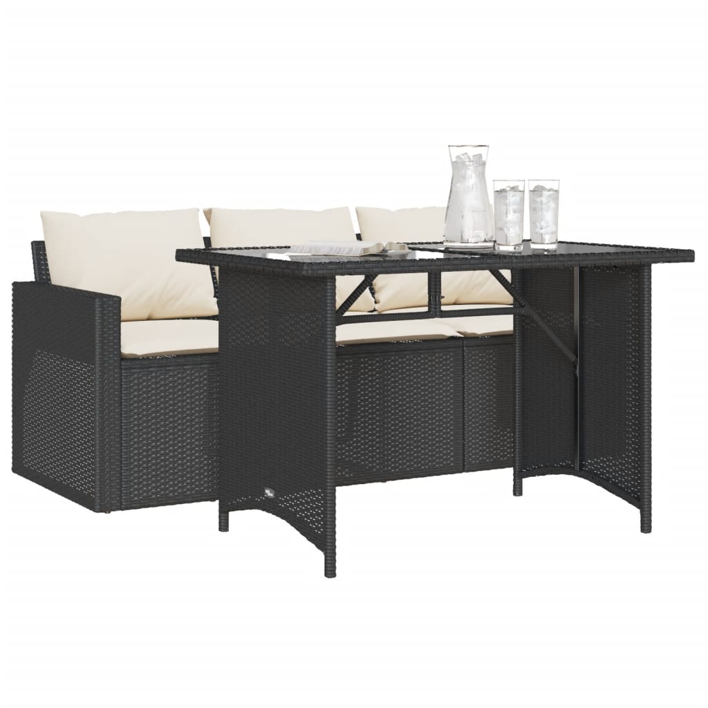 Set da Pranzo da Giardino 2 pz con Cuscini Nero in Polyrattan | homemem39