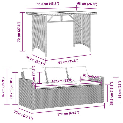 Set da Pranzo da Giardino 2 pz con Cuscini Nero in Polyrattan | homemem39