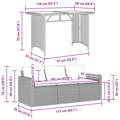 Set da Pranzo da Giardino 2pz con Cuscini in Polyrattan Marrone