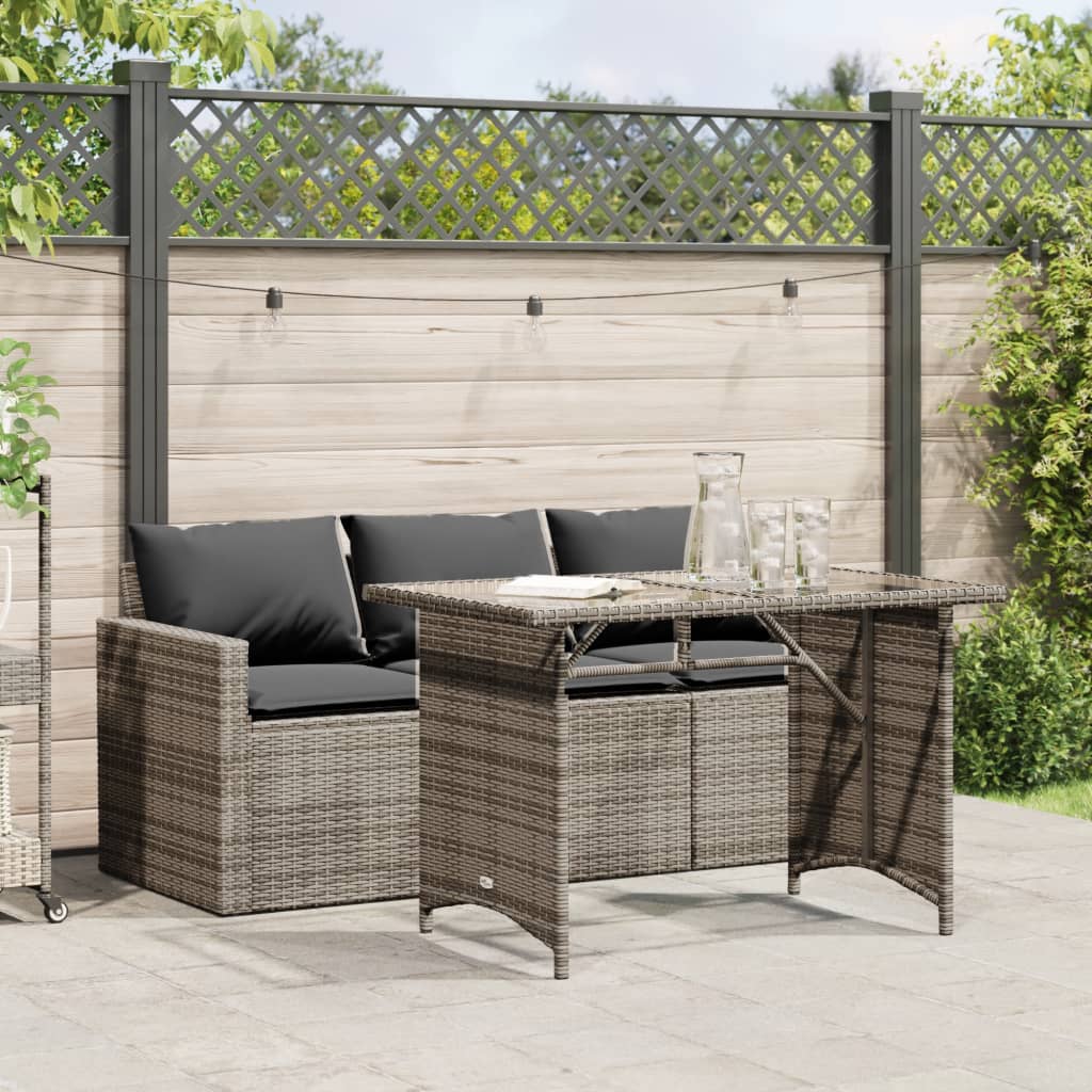 Set da Pranzo da Giardino 2 pz con Cuscini in Polyrattan Grigio | homemem39