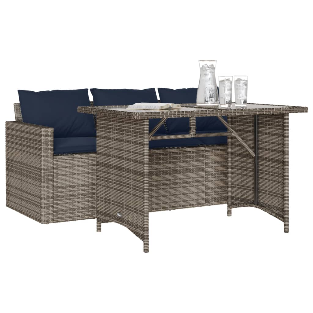 Set da Pranzo da Giardino 2 pz con Cuscini in Polyrattan Grigio | homemem39
