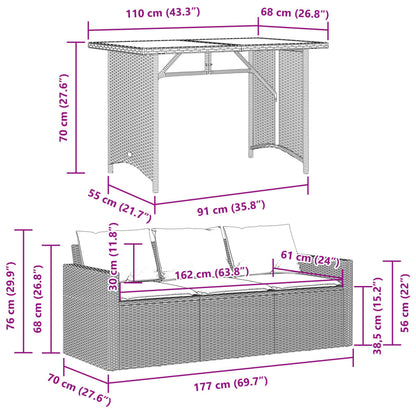 Set da Pranzo da Giardino 2 pz con Cuscini in Polyrattan Grigio | homemem39