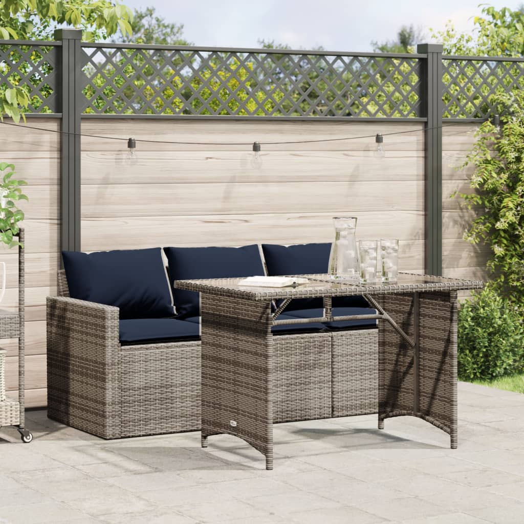Set da Pranzo da Giardino 2 pz con Cuscini in Polyrattan Grigio | homemem39