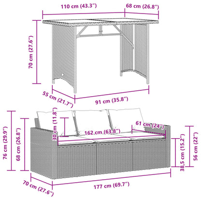 Set da Pranzo da Giardino 2 pz con Cuscini in Polyrattan Grigio | homemem39