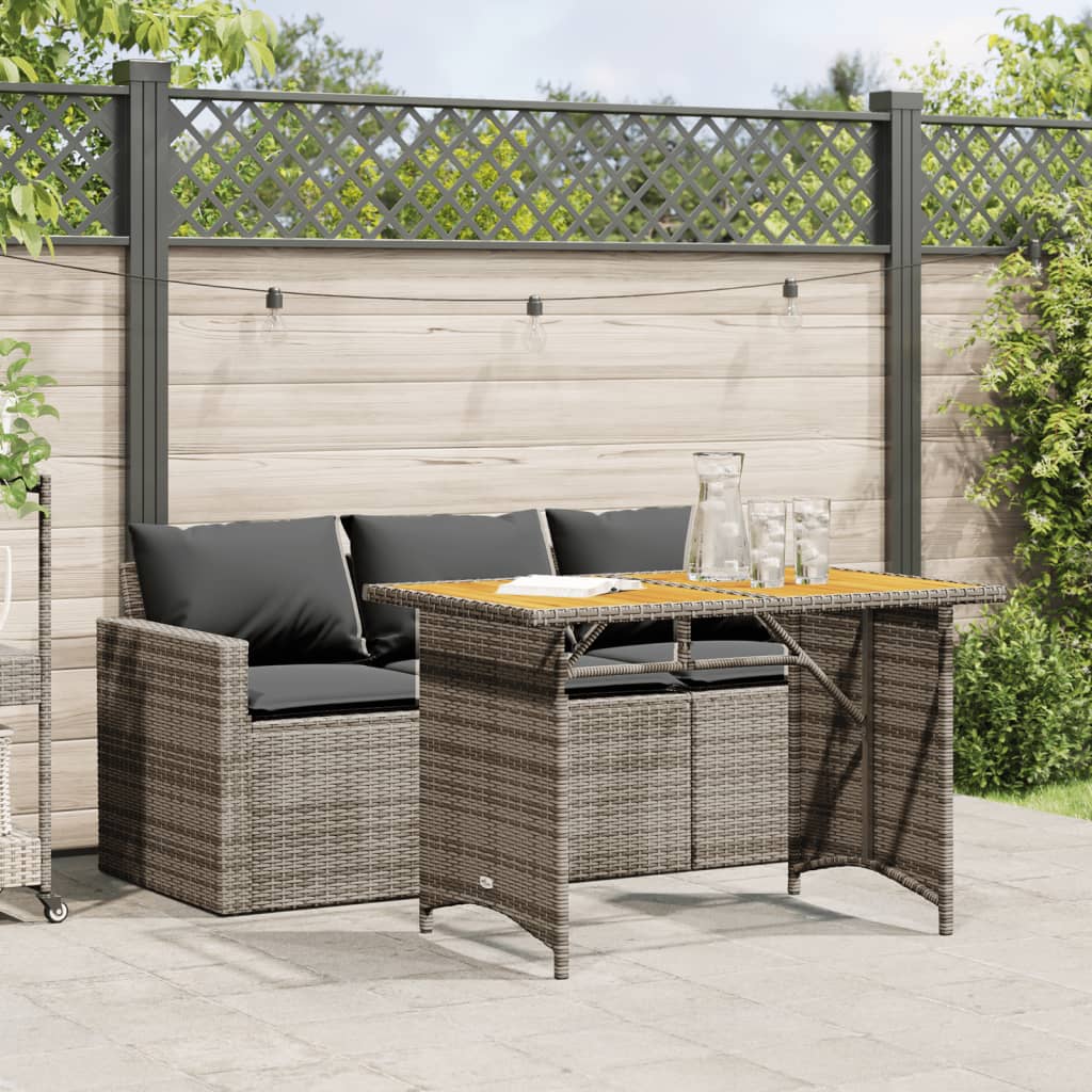 Set da Pranzo da Giardino 2 pz con Cuscini in Polyrattan Grigio | homemem39
