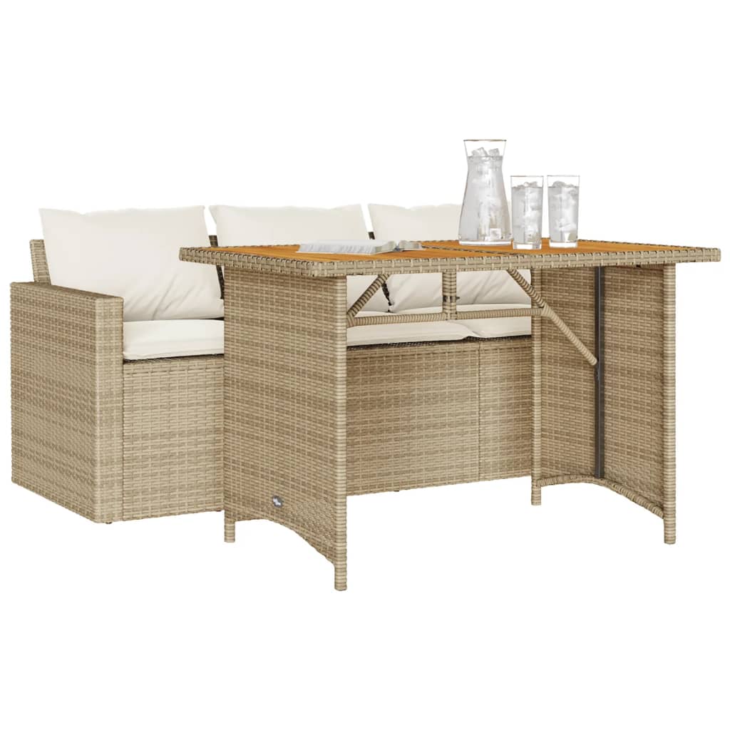 Set da Pranzo da Giardino 2 pz con Cuscini Beige in Polyrattan | homemem39