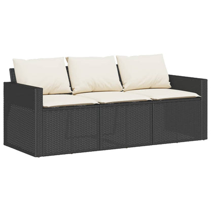 Divano da Giardino a 3 Posti con Cuscini Nero in Polyrattan | homemem39