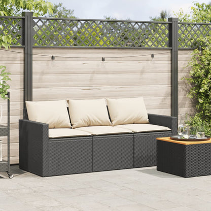 Divano da Giardino a 3 Posti con Cuscini Nero in Polyrattan | homemem39