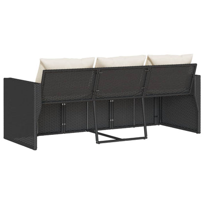 Divano da Giardino a 3 Posti con Cuscini Nero in Polyrattan | homemem39