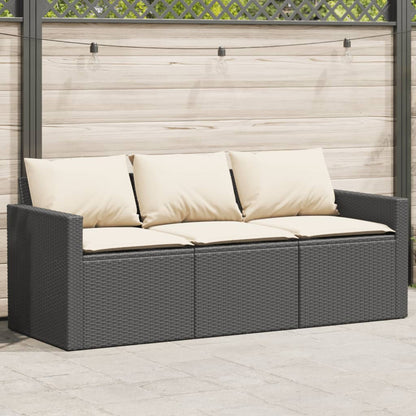 Divano da Giardino a 3 Posti con Cuscini Nero in Polyrattan | homemem39