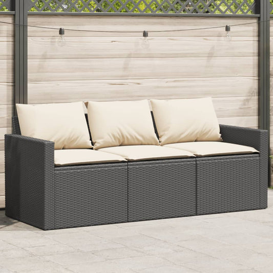 Divano da Giardino a 3 Posti con Cuscini Nero in Polyrattan | homemem39