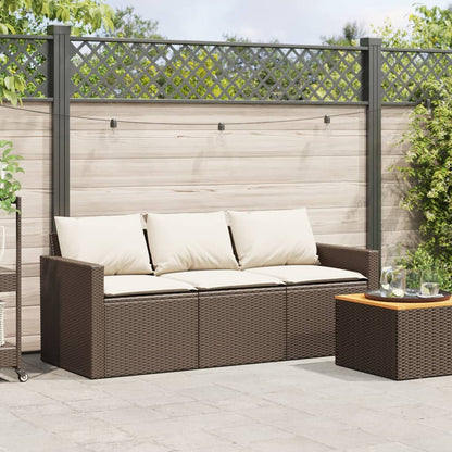 Divano da Giardino a 3 Posti con Cuscini in Polyrattan Marrone | homemem39