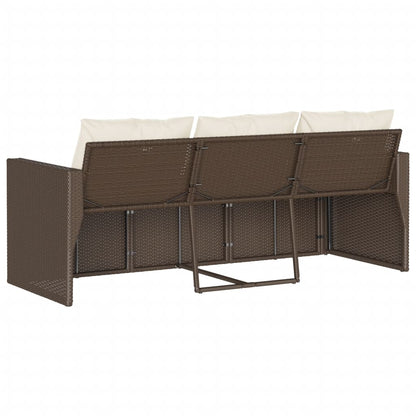 Divano da Giardino a 3 Posti con Cuscini in Polyrattan Marrone | homemem39