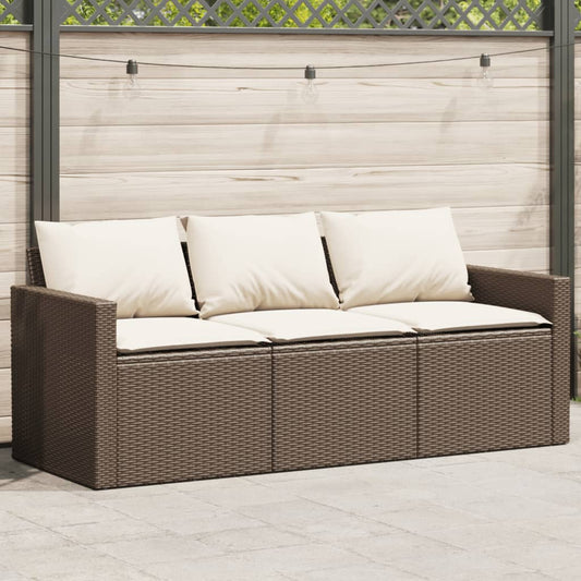 Divano da Giardino a 3 Posti con Cuscini in Polyrattan Marrone | homemem39