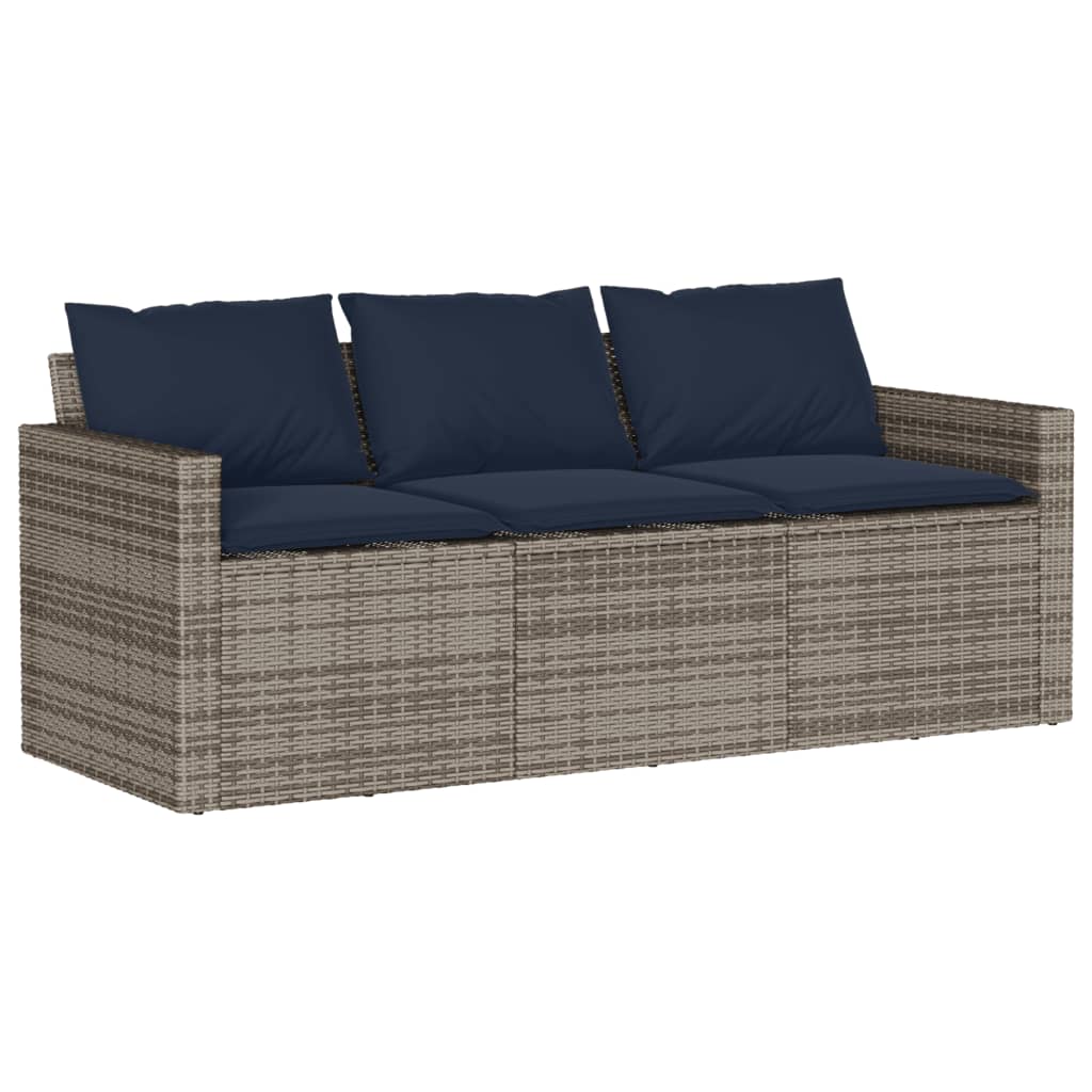 Divano da Giardino con Cuscini 3 Posti Grigio in Polyrattan | homemem39