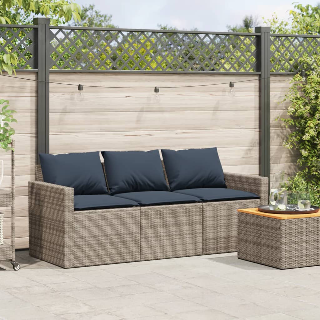 Divano da Giardino con Cuscini 3 Posti Grigio in Polyrattan | homemem39