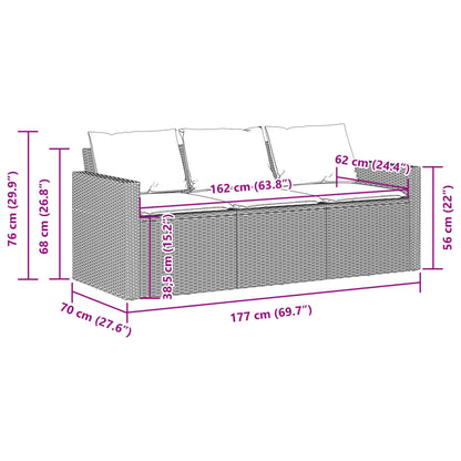 Divano da Giardino con Cuscini 3 Posti Grigio in Polyrattan | homemem39