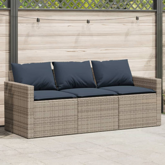 Divano da Giardino con Cuscini 3 Posti Grigio in Polyrattan | homemem39