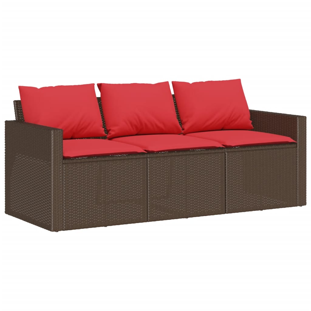 Divano da Giardino a 3 Posti con Cuscini in Polyrattan Marrone | homemem39