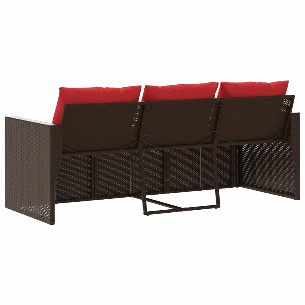 Divano da Giardino a 3 Posti con Cuscini in Polyrattan Marrone | homemem39
