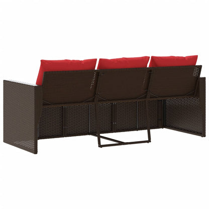 Divano da Giardino a 3 Posti con Cuscini in Polyrattan Marrone | homemem39
