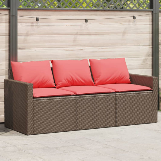 Divano da Giardino a 3 Posti con Cuscini in Polyrattan Marrone | homemem39