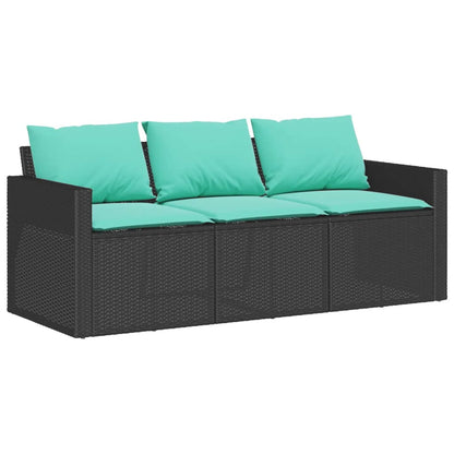 Divano da Giardino a 3 Posti con Cuscini Nero in Polyrattan | homemem39