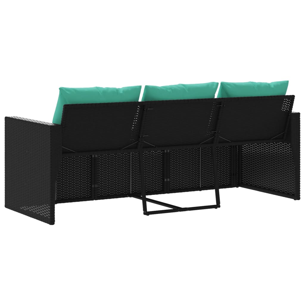 Divano da Giardino a 3 Posti con Cuscini Nero in Polyrattan | homemem39