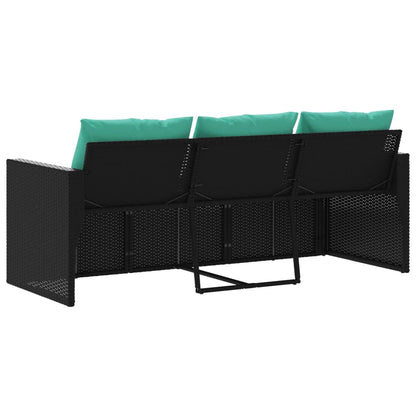 Divano da Giardino a 3 Posti con Cuscini Nero in Polyrattan | homemem39