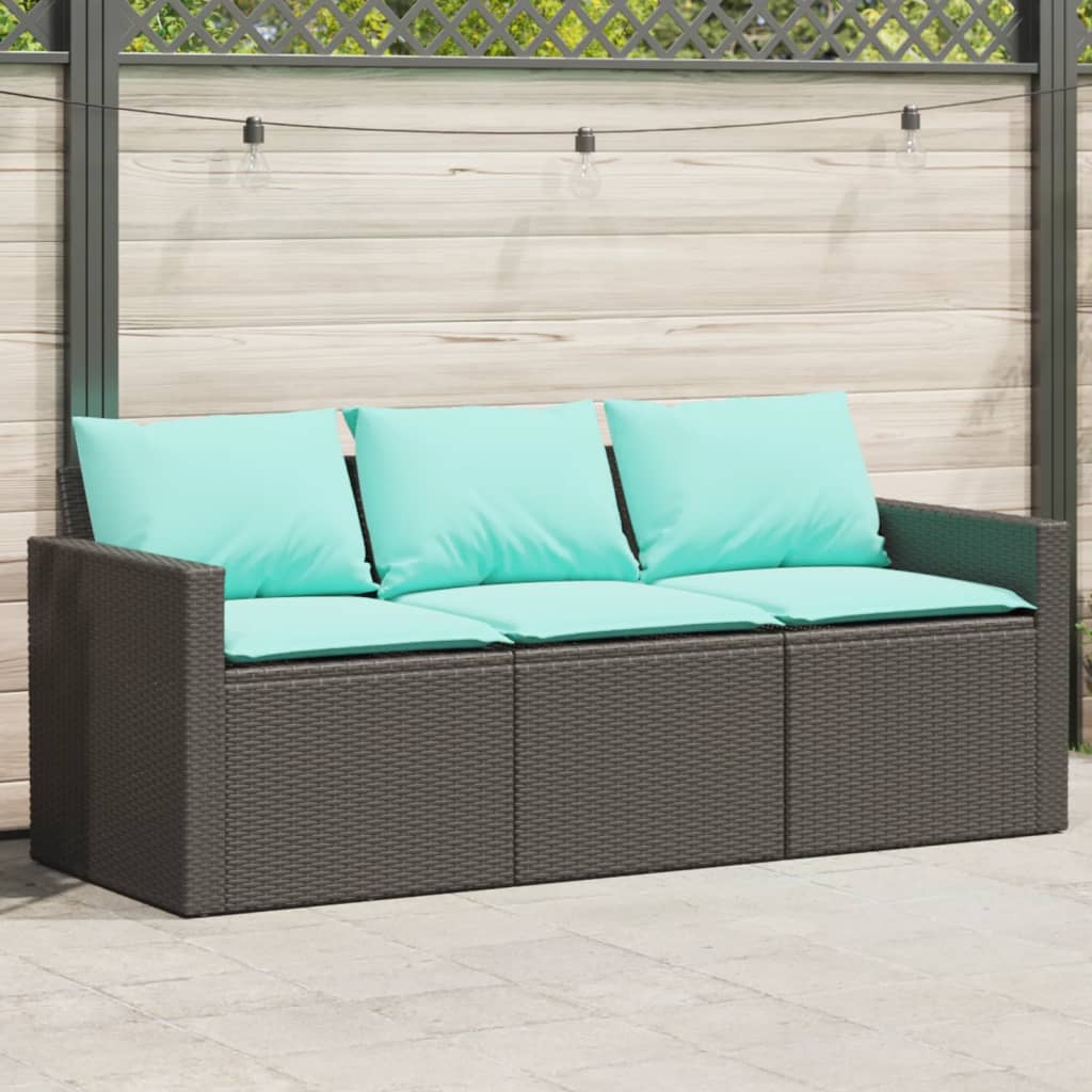 Divano da Giardino a 3 Posti con Cuscini Nero in Polyrattan | homemem39
