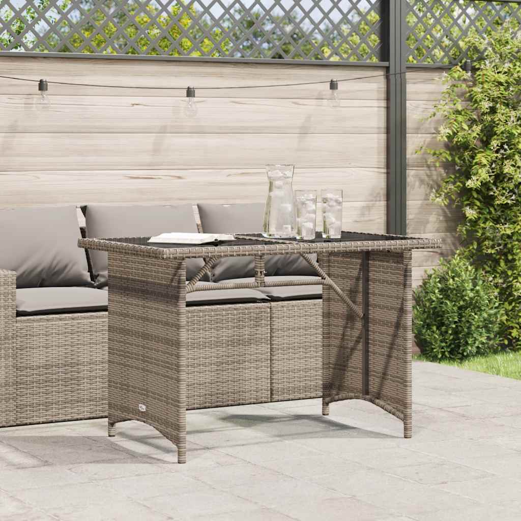 Tavolo da Giardino Piano in Vetro Grigio 110x68x70cm Polyrattan - homemem39